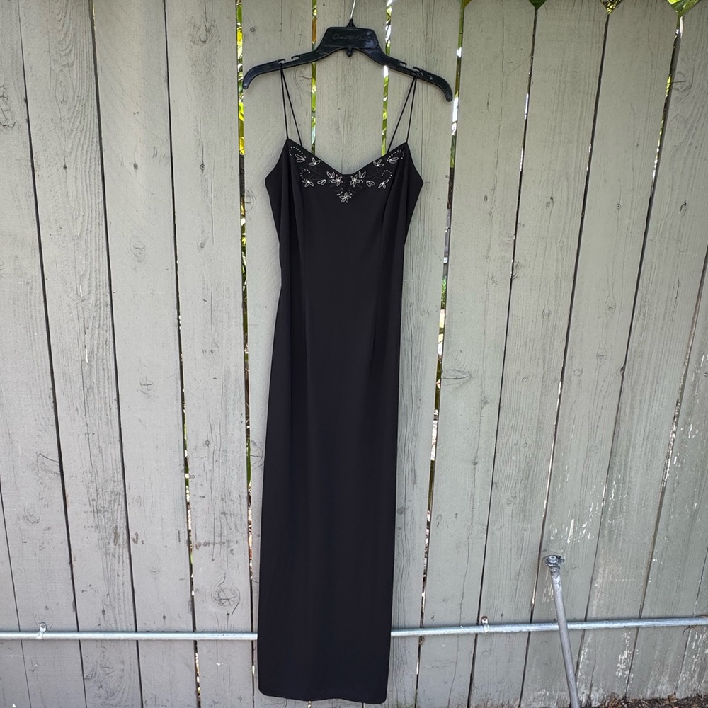 SOLD - Dave & Johnny Black Maxi Dress with Silver Embellishments